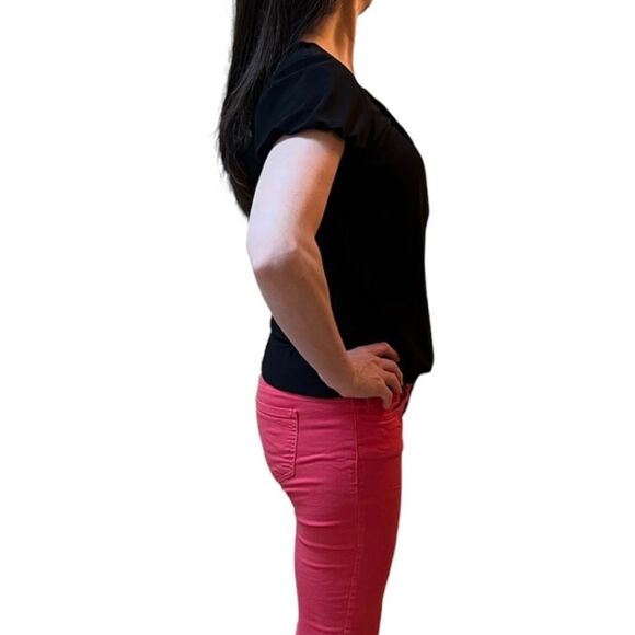 WHBM Black Crew Neck Pleated Blouse - Picture 9 of 12